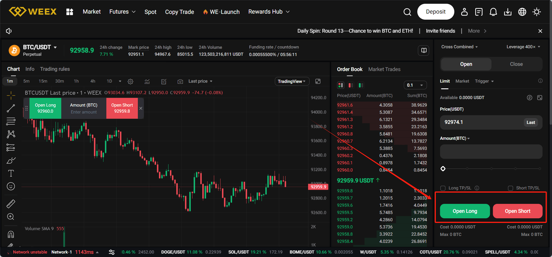 Open Long or Open Short On WEEX