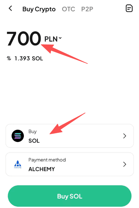 步骤2: 如何在WEEX OTC上用PLN买入SOL? 应用程序版本
