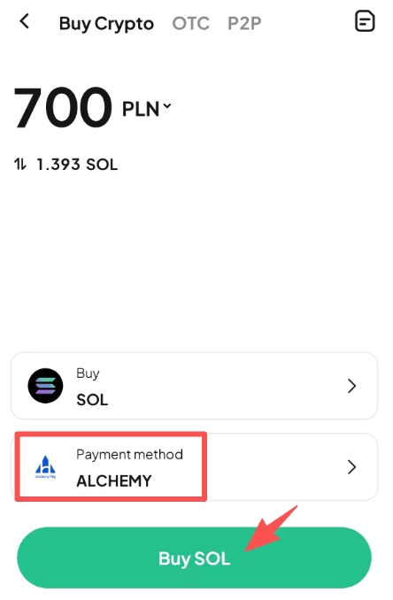 步骤4: 如何在WEEX OTC上用PLN买入SOL? 应用程序版本
