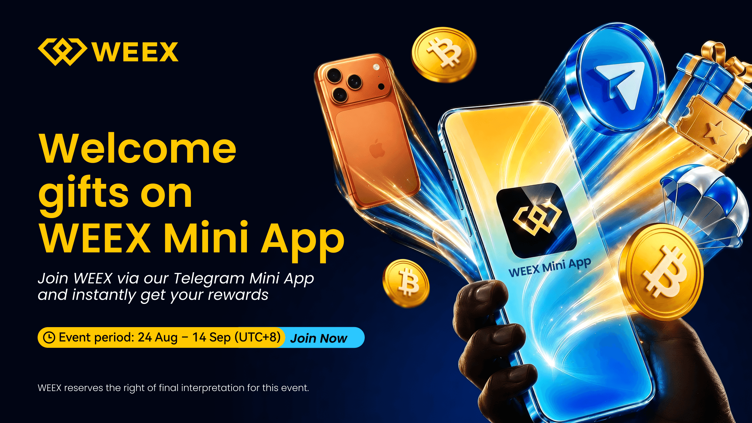 WEEX Telegram Mini App 獎勵：試用金、BTC 空投與 iPhone 17 Pro