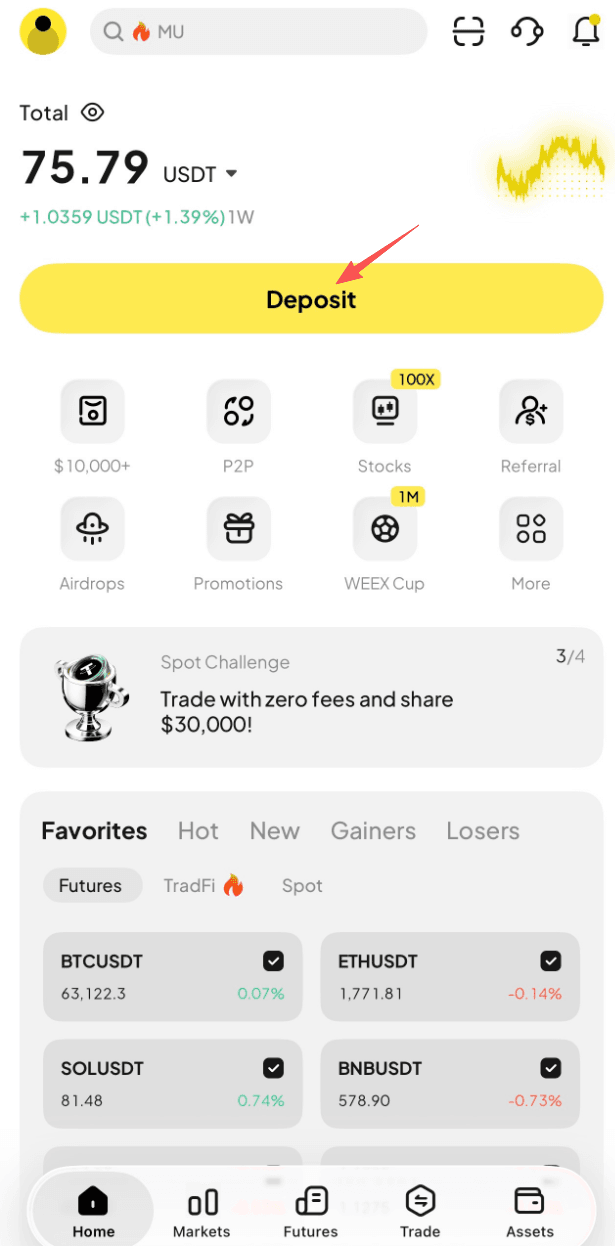 在 WEEX APP 上打开快速买币